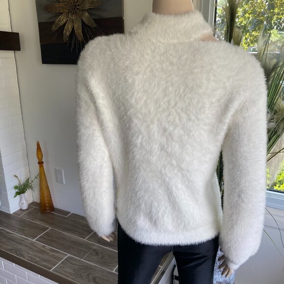 Joseph Ribkoff Fuzzy High Cutout Neck Cream Sweater Sm - Picture 3 of 10
